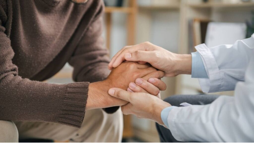 Therapist providing support during PTSD treatment in Tennessee.