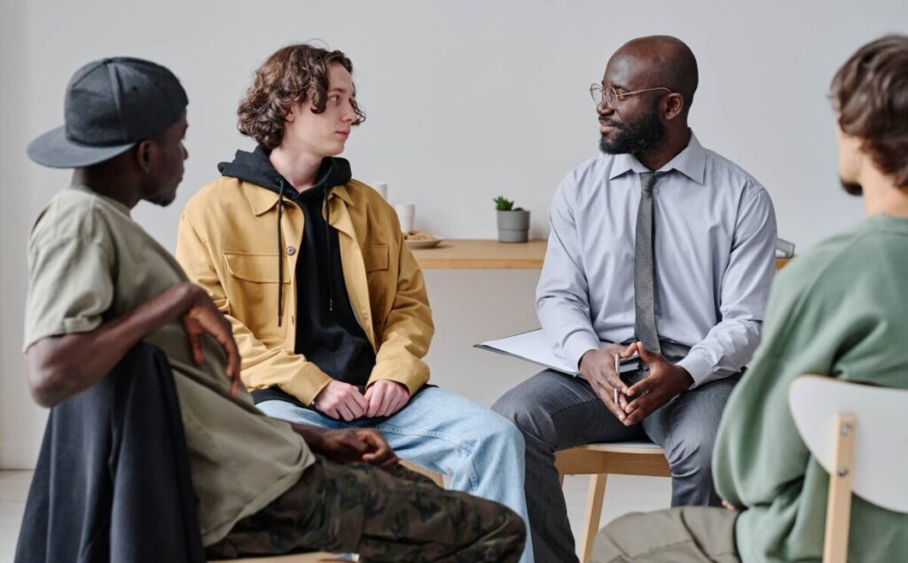 Teen group therapy session at a Christian rehab center in Missouri.