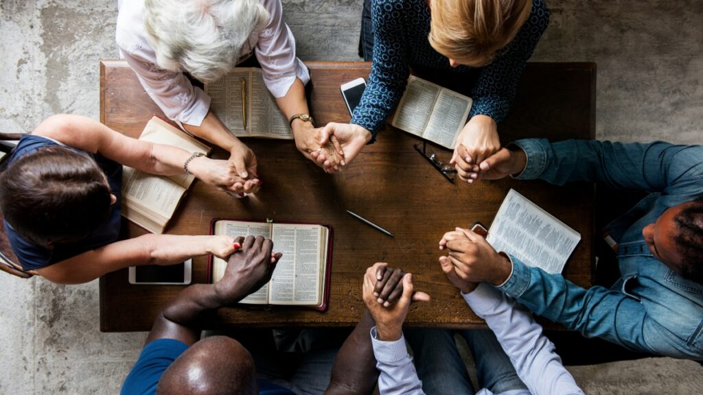 A group bible study session after completing treatment for depression and addiction